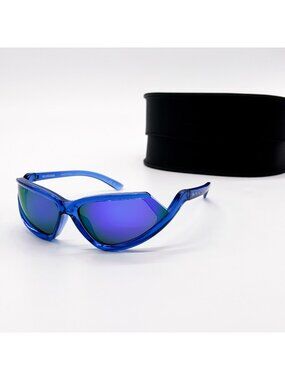 NEW BALENCIAGA BB0289S 004 SUNGLASSES BLUE GEOMETRIC EYEWEAR BALENCIAGA